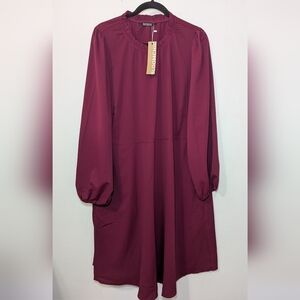 Bloomchic Dress Maroon High Waist Long Sleeve Plus Size NEW Women's Size 22-24